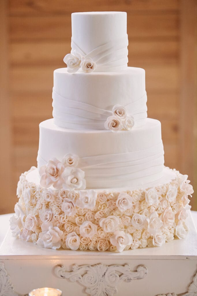 A full view of the wedding cake