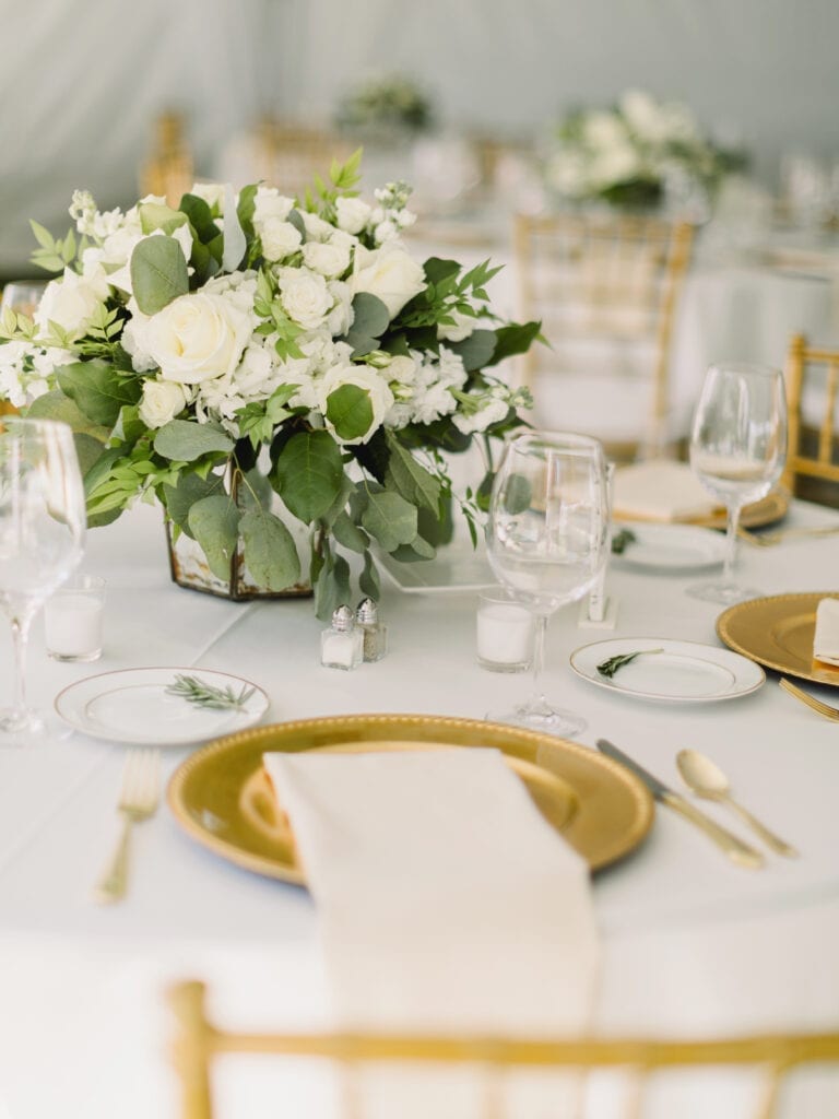 White flowers and table utensils