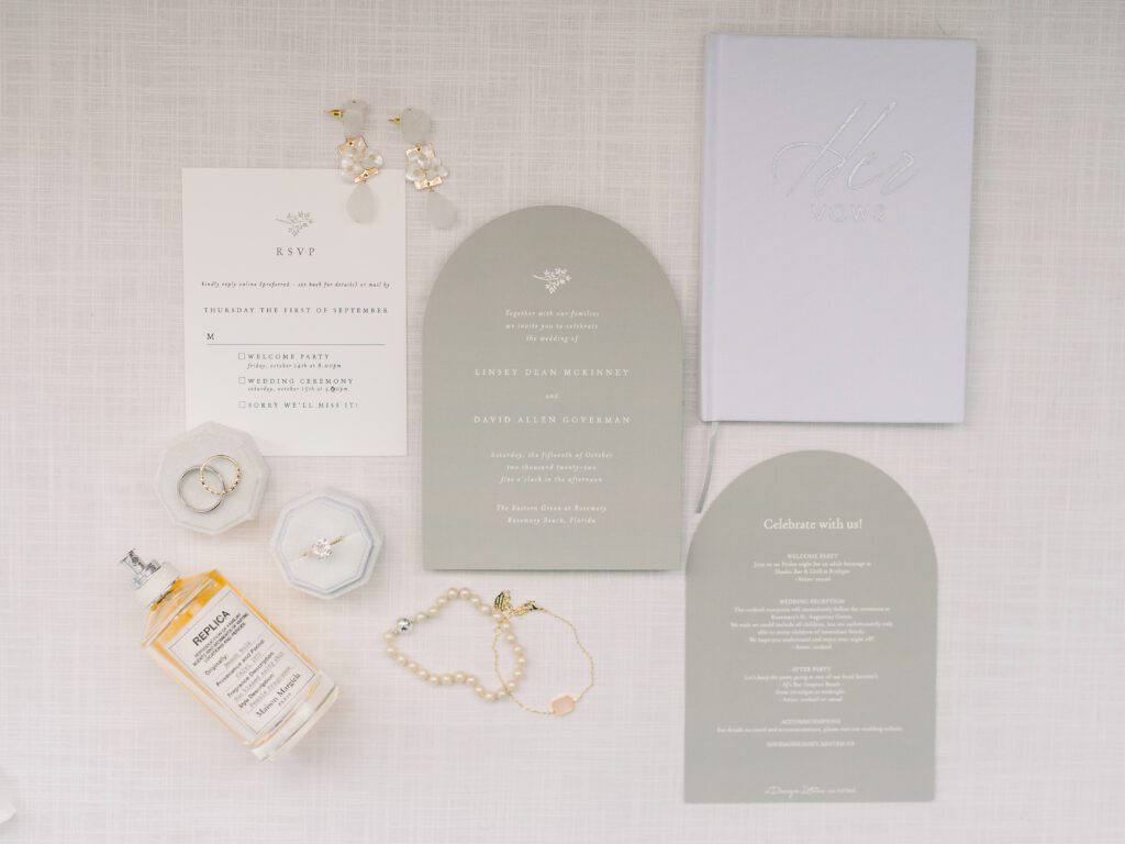 A set of wedding invites and accessories
