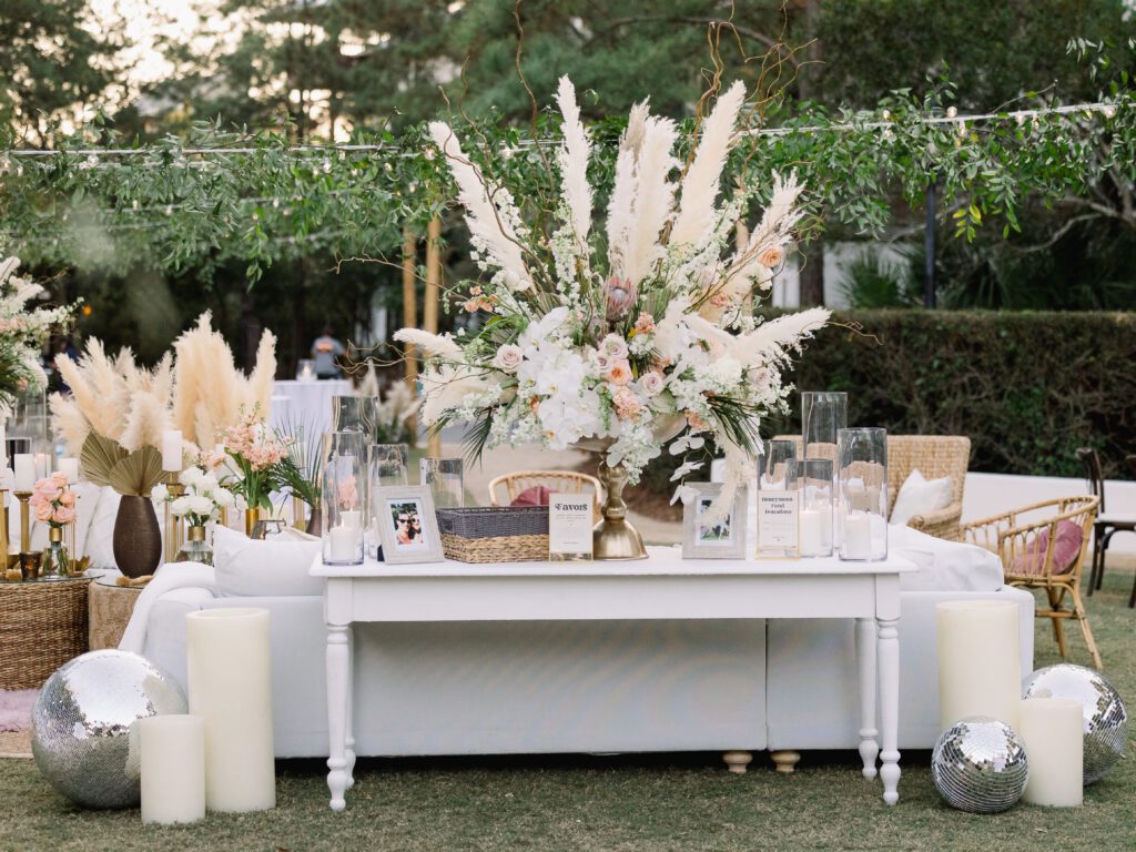 Linsey David Wedding with a table in front and all items kept