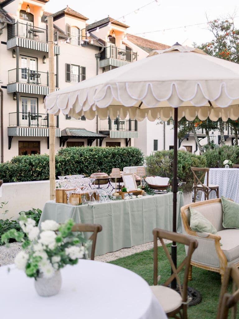 Outdoor dining setup with elegant decor