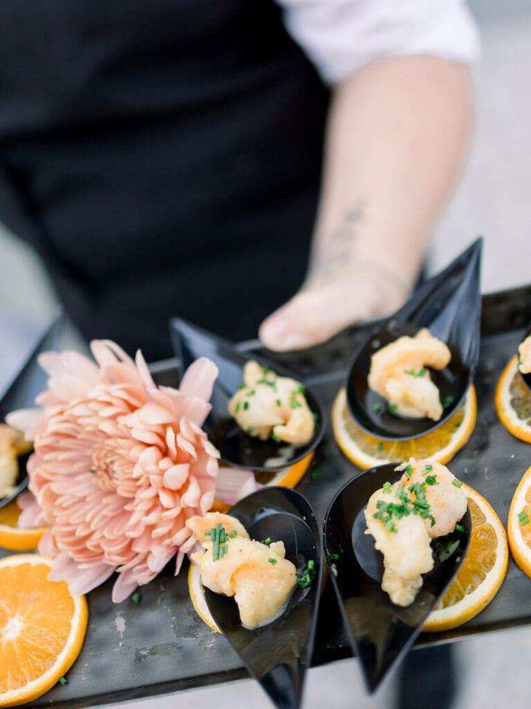 Gourmet appetizers presented on a tray