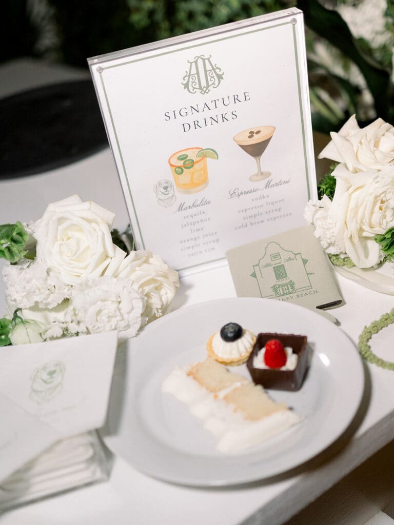 Plate of assorted desserts with drinks